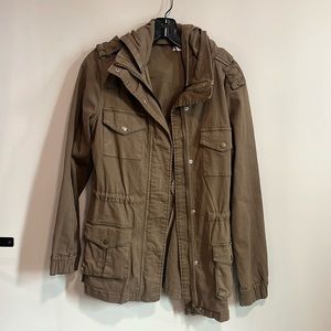 Oversized olive/taupe military utility women’s jacket